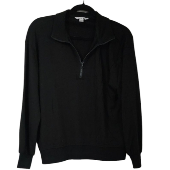 Three Dots Black Zip Collard Sweater Size S - Picture 1 of 5